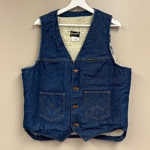 Wrangler vintage sherpa lined denim blue jean vest unisex large